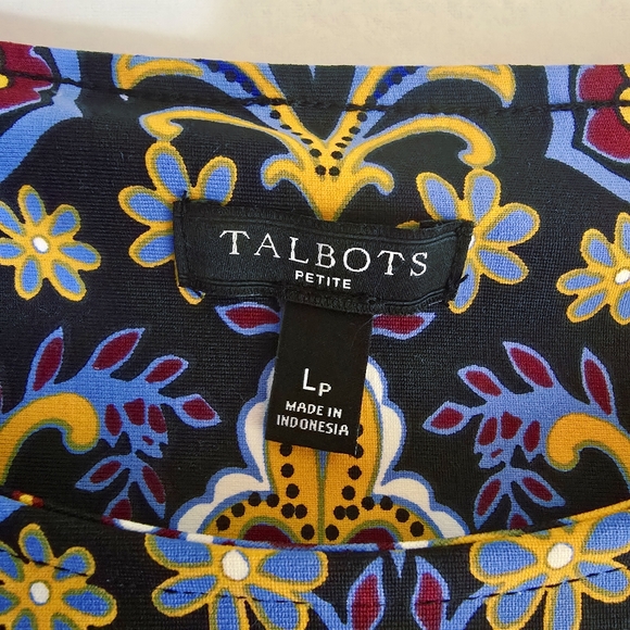 Talbots Paisley Sz LP Stretch Elegant Blue Black Gold Dress - Picture 7 of 15